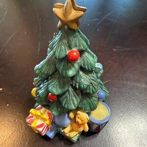 Vintage Festive Christmas Tree Figurine with Gifts opens up